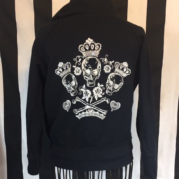 Victoria's Secret Tops - Rare Victoria’s Secret bling skull hoodie Black